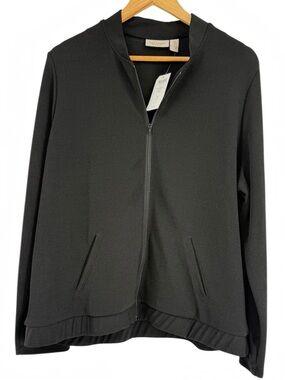 Chico’s Easywear Size 3 ((XL) Zip Front Jacket Simone Black NWT Crepe Pockets